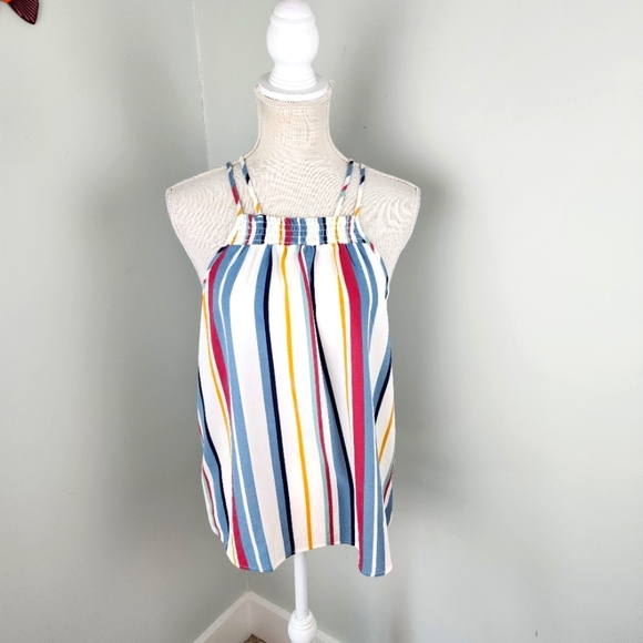 Pink Rose Striped Smocked Chest Line Spagetti Strap Top Size Small - Picture 3 of 8